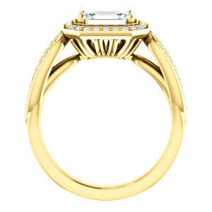 CZ Wedding Set, featuring The Jordyn Elitza engagement ring (Customizable Halo-Style Emerald Cut with Twisting Pavé Split-Shank)