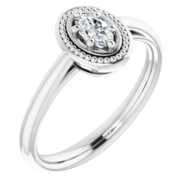 10K White Gold Customizable Oval Cut Solitaire with Metallic Drops Halo Lookalike
