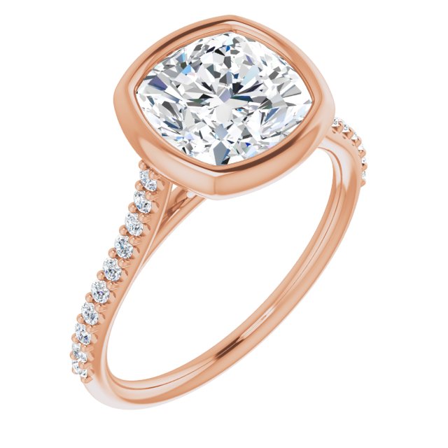 10K Rose Gold Customizable Bezel-set Cushion Cut Style with Ultra-thin Pavé-Accented Band