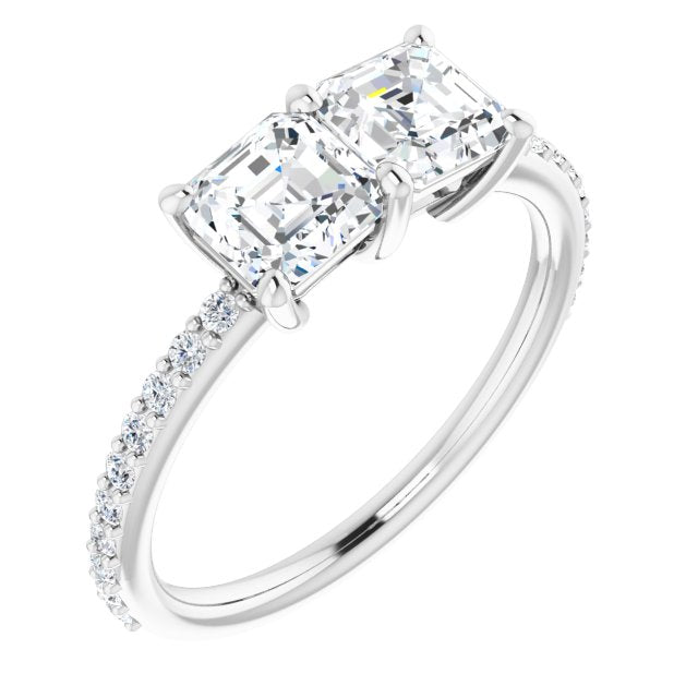 10K White Gold Customizable Enhanced 2-stone Asscher Cut Design with Ultra-thin Accented Band