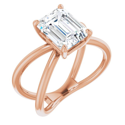 10K Rose Gold Customizable Emerald/Radiant Cut Solitaire with Semi-Atomic Symbol Band