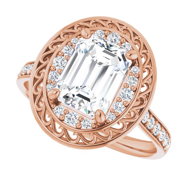 Cubic Zirconia Engagement Ring- The Ariané Contessa (Customizable Cathedral-style Radiant Cut featuring Cluster Accented Filigree Setting & Shared Prong Band)