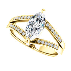 Cubic Zirconia Engagement Ring- The Lyla Ann (Customizable Marquise Cut Design with Wide Double-Pavé Band)