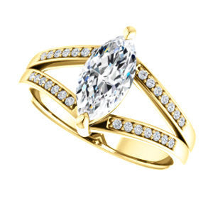 CZ Wedding Set, featuring The Lyla Ann engagement ring (Customizable Marquise Cut Design with Wide Double-Pavé Band)