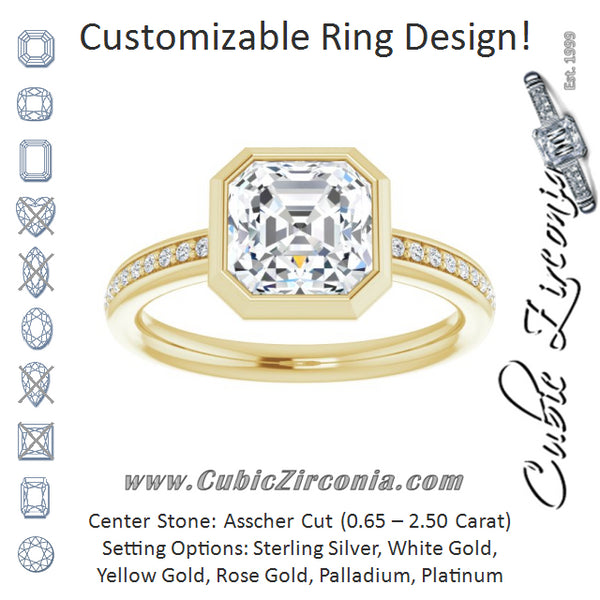 Cubic Zirconia Engagement Ring- The Greta (Customizable Bezel-Set Asscher Cut Center with Thin Shared Prong Band)