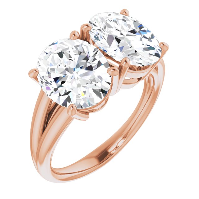 10K Rose Gold Customizable Two-Stone Oval Cut with Split Band