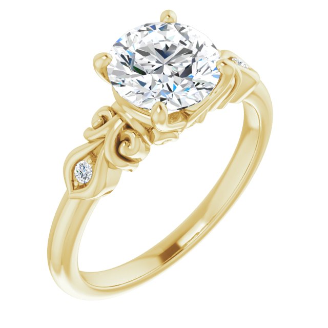 10K Yellow Gold Customizable 3-stone Round Cut Design with Small Round Accents and Filigree