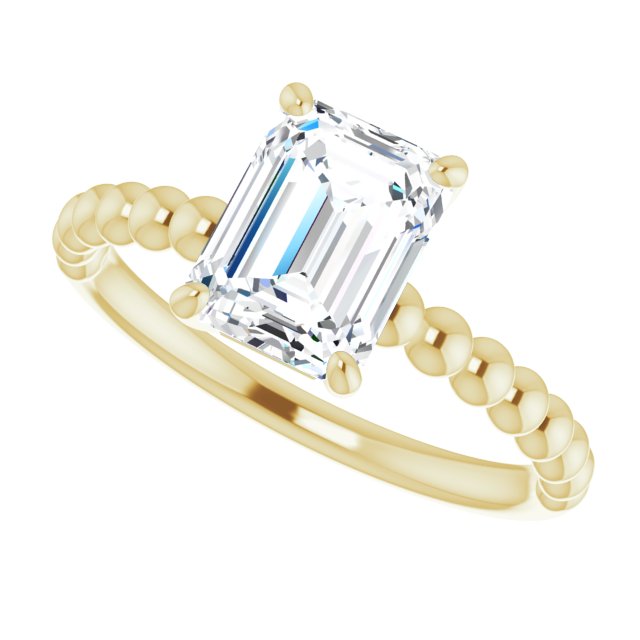 Cubic Zirconia Engagement Ring- The Hattie (Customizable Radiant Cut Solitaire with Thin Beaded-Bubble Band)