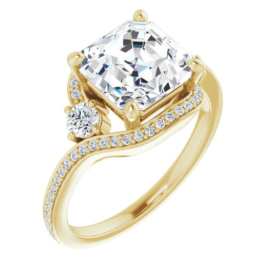 10K Yellow Gold Customizable Asscher Cut Bypass Design with Semi-Halo and Accented Band