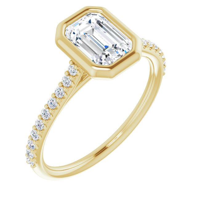 10K Yellow Gold Customizable Bezel-set Emerald/Radiant Cut Style with Ultra-thin Pavé-Accented Band