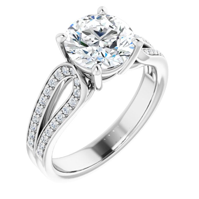 10K White Gold Customizable Round Cut Design featuring Shared Prong Split-band