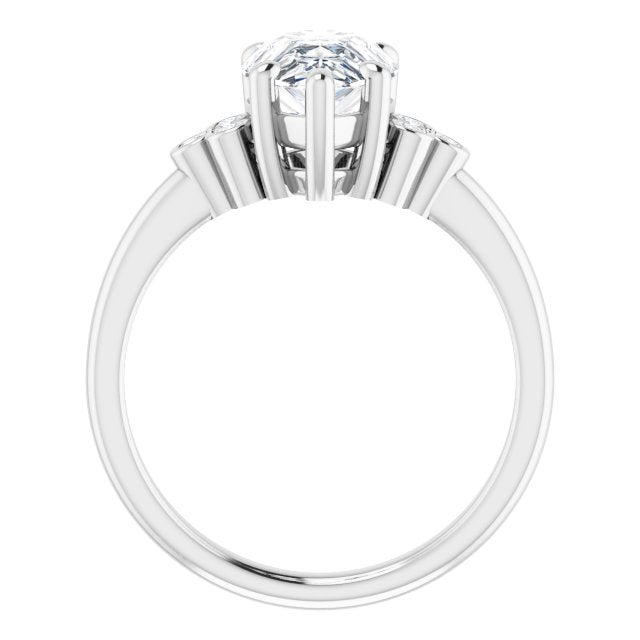 Cubic Zirconia Engagement Ring- The Irene (Customizable 7-stone Pear Cut Center with Round-Bezel Side Stones)