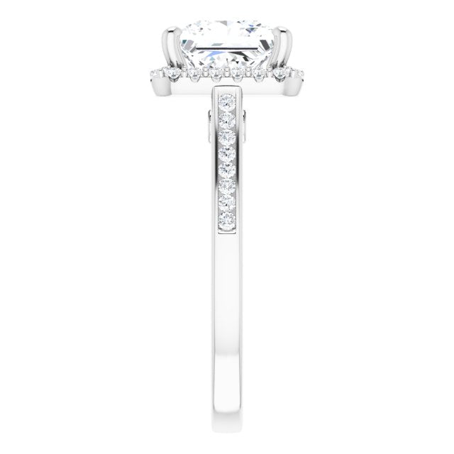 Cubic Zirconia Engagement Ring- The Star (Customizable Princess/Square Cut Design with Halo, Round Channel Band and Floating Peekaboo Accents)