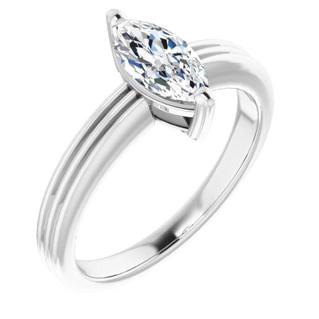 10K White Gold Customizable Marquise Cut Solitaire with Double-Grooved Band
