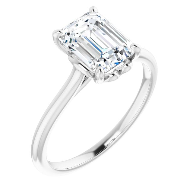 Cubic Zirconia Engagement Ring- The Josepha (Customizable Cathedral-style Emerald Cut Solitaire with Decorative Heart Prong Basket)