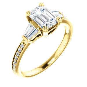 Cubic Zirconia Engagement Ring- The Hazel Rae (Customizable Emerald Cut Design with Quad Baguette Accents and Pavé Band)