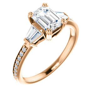 Cubic Zirconia Engagement Ring- The Hazel Rae (Customizable Emerald Cut Design with Quad Baguette Accents and Pavé Band)