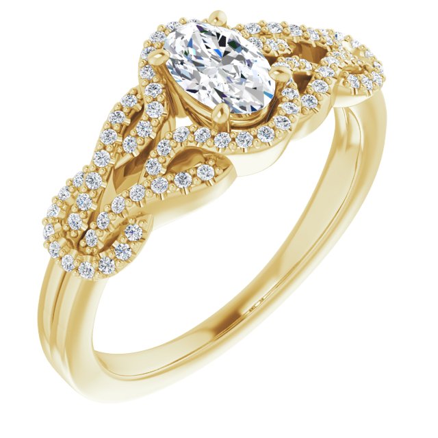 10K Yellow Gold Customizable Oval Cut Design with Intricate Over-Under-Around Pavé Accented Band