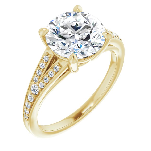 18K Yellow Gold Customizable Round Cut Center with Thin Split-Shared Prong Band
