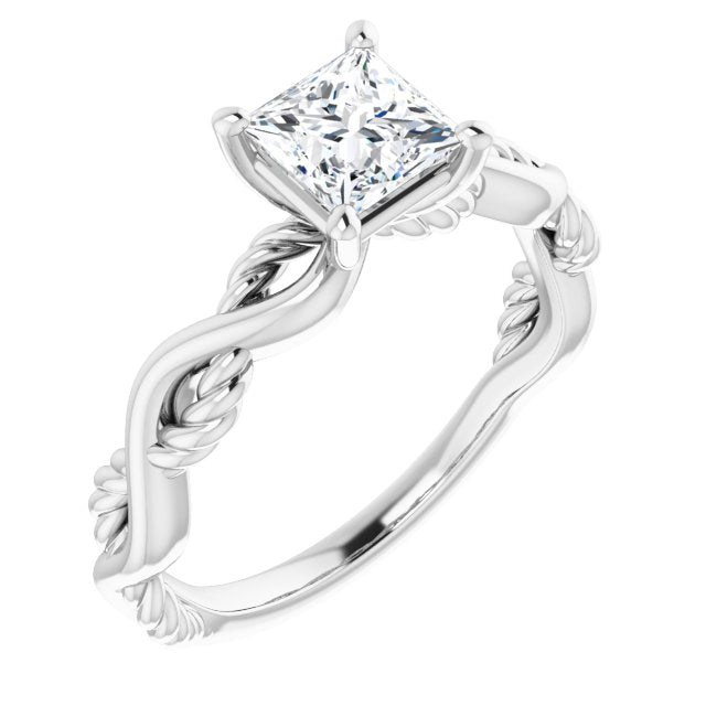 10K White Gold Customizable Princess/Square Cut Solitaire with Twisting Split Band