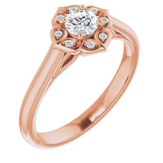 10K Rose Gold Customizable Cathedral-raised Round Cut Design with Star Halo & Round-Bezel Peekaboo Accents