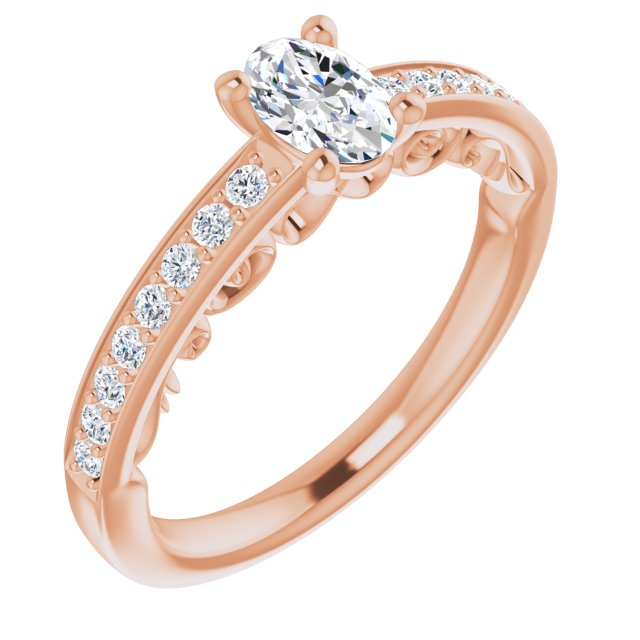 10K Rose Gold Customizable Oval Cut Design featuring 3-Sided Infinity Trellis and Round-Channel Accented Band