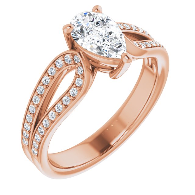 10K Rose Gold Customizable Pear Cut Design featuring Shared Prong Split-band