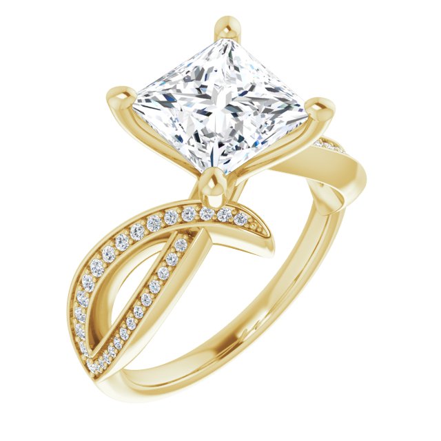 Cubic Zirconia Engagement Ring- The Vada (Customizable Princess/Square Cut Design with Swooping Shared Prong Bypass Band)