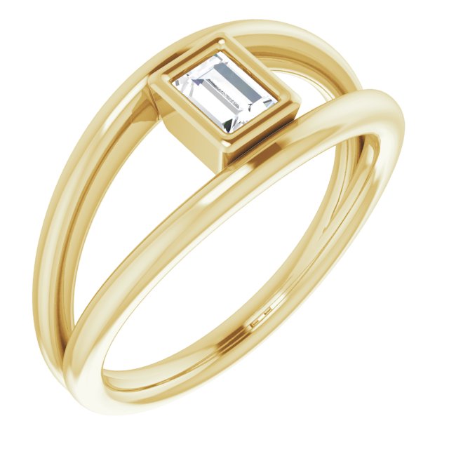 10K Yellow Gold Customizable Bezel-set Straight Baguette Cut Style with Wide Tapered Split Band