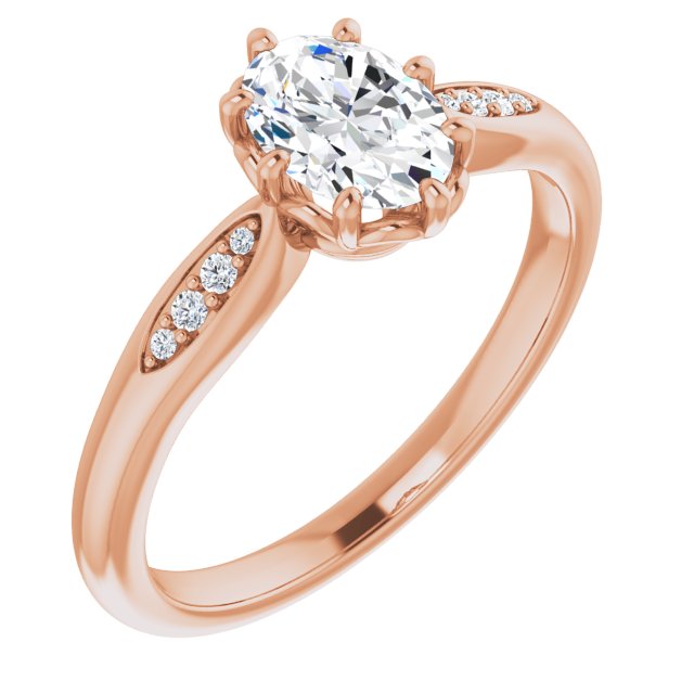 10K Rose Gold Customizable 9-stone Oval Cut Design with 8-prong Decorative Basket & Round Cut Side Stones