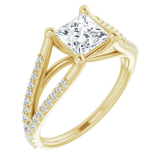 10K Yellow Gold Customizable Cathedral-raised Princess/Square Cut Center with Exquisite Accented Split-band