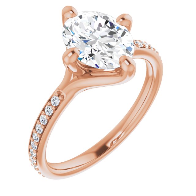 10K Rose Gold Customizable Oval Cut Design featuring Thin Band and Shared-Prong Round Accents