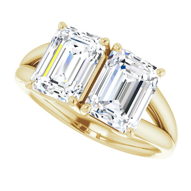 Cubic Zirconia Engagement Ring- The Janice (Customizable Two-Stone Emerald Cut with Split Band)