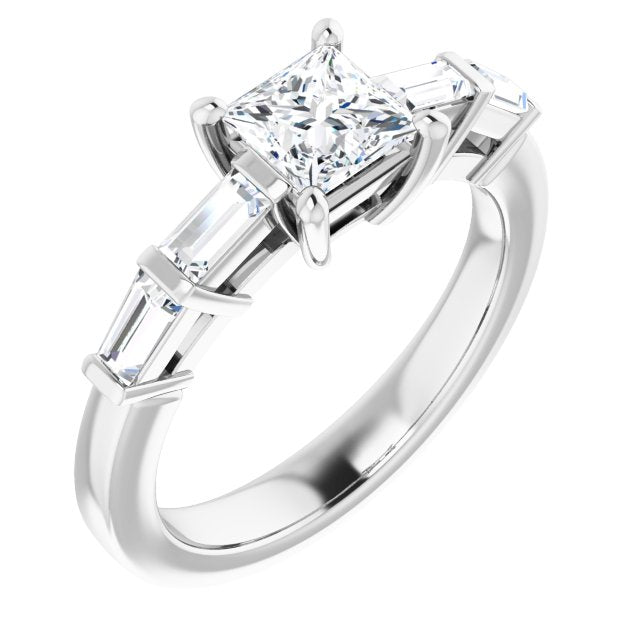 10K White Gold Customizable 9-stone Design with Princess/Square Cut Center and Round Bezel Accents