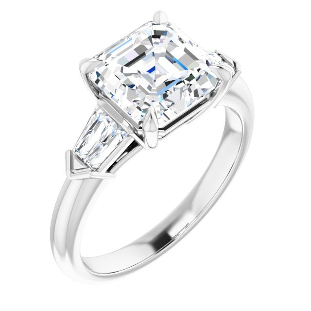 10K White Gold Customizable 5-stone Design with Asscher Cut Center and Quad Baguettes