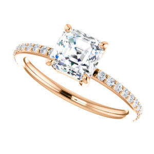 Cubic Zirconia Engagement Ring- The Delilah (Customizable Asscher Cut Petite Style with 3/4 Pavé  Band)