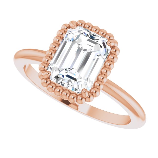 Cubic Zirconia Engagement Ring- The Jubilee (Customizable Radiant Cut Solitaire with Beaded Metallic Milgrain)