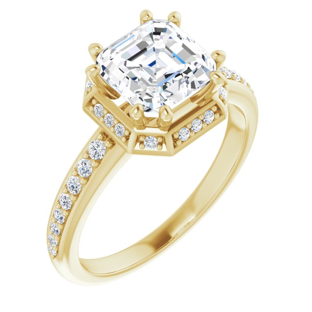 Cubic Zirconia Engagement Ring- The Gwen Noelle (Customizable Asscher Cut Design with Geometric Under-Halo and Shared Prong Band)