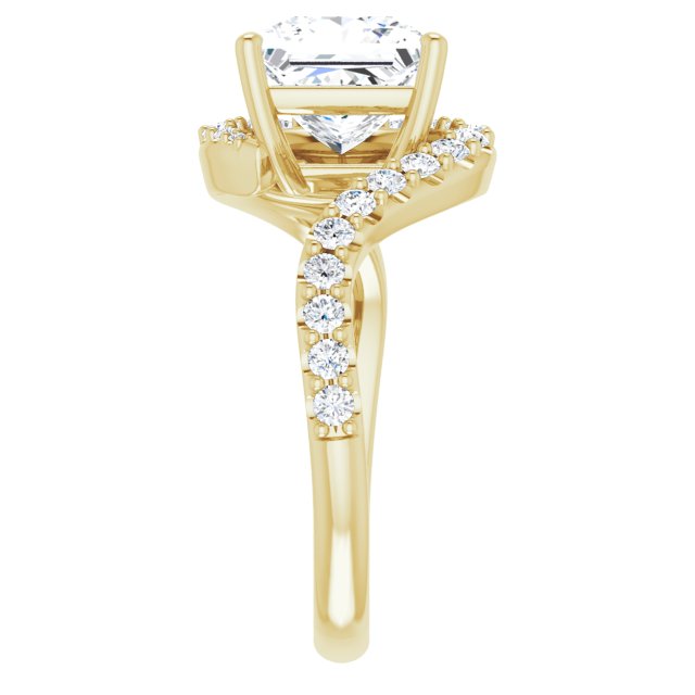 Cubic Zirconia Engagement Ring- The Phyllis (Customizable Princess/Square Cut Design with Swooping Pavé Bypass Band)