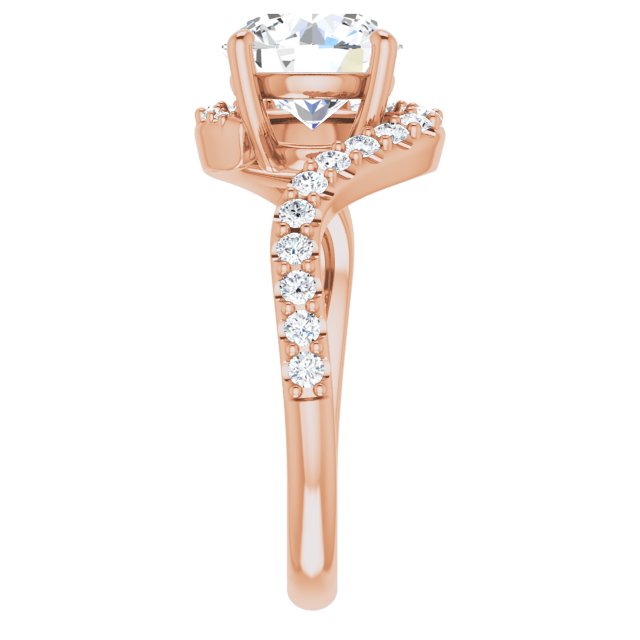 Cubic Zirconia Engagement Ring- The Phyllis (Customizable Round Cut Design with Swooping Pavé Bypass Band)