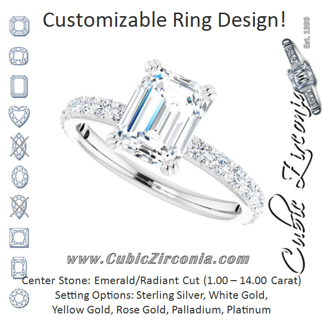 Cubic Zirconia Engagement Ring- The Chandita (Customizable Radiant Cut Design with Large Round Cut 3/4 Band Accents)
