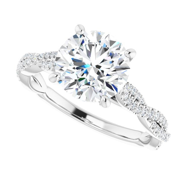 Cubic Zirconia Engagement Ring- The Alelli (Customizable Round Cut Style with Thin and Twisted Micropavé Band)