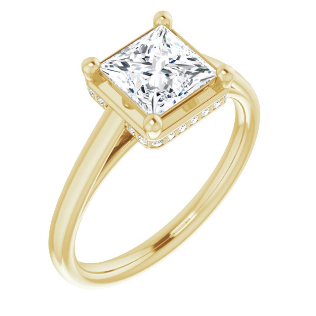 10K Yellow Gold Customizable Super-Cathedral Princess/Square Cut Design with Hidden-stone Under-halo Trellis