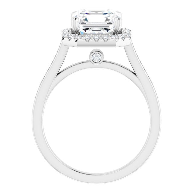 Cubic Zirconia Engagement Ring- The Star (Customizable Asscher Cut Design with Halo, Round Channel Band and Floating Peekaboo Accents)