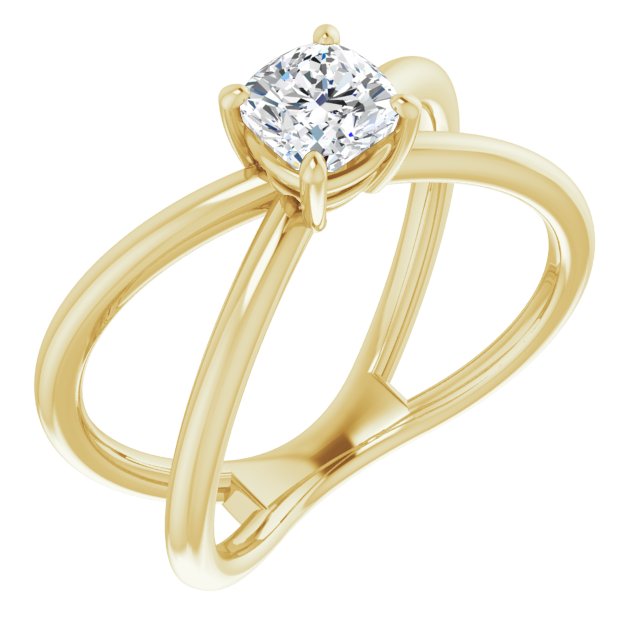 10K Yellow Gold Customizable Cushion Cut Solitaire with Semi-Atomic Symbol Band