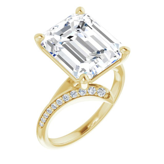 10K Yellow Gold Customizable Emerald/Radiant Cut Style with Artisan Bypass and Shared Prong Band