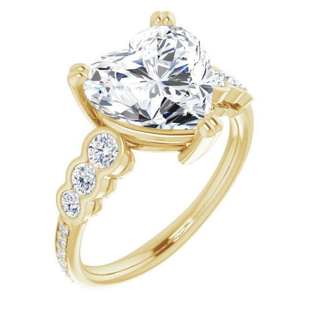10K Yellow Gold Customizable Heart Cut 7-stone Style Enhanced with Bezel Accents and Shared Prong Band