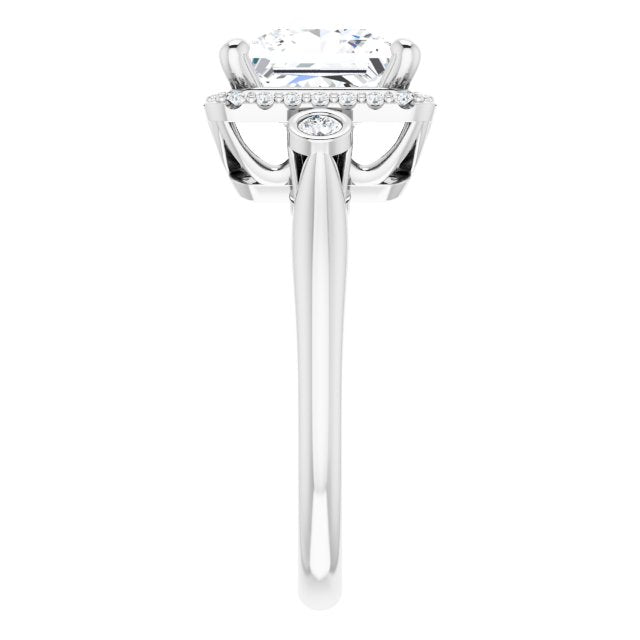 Cubic Zirconia Engagement Ring- The Adoración (Customizable Princess/Square Cut Style with Halo and Twin Round Bezel Accents)