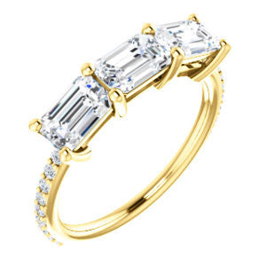 Cubic Zirconia Engagement Ring- The Mary Helen (Customizable Triple Emerald Cut Design with Ultra Thin Pavé Band)