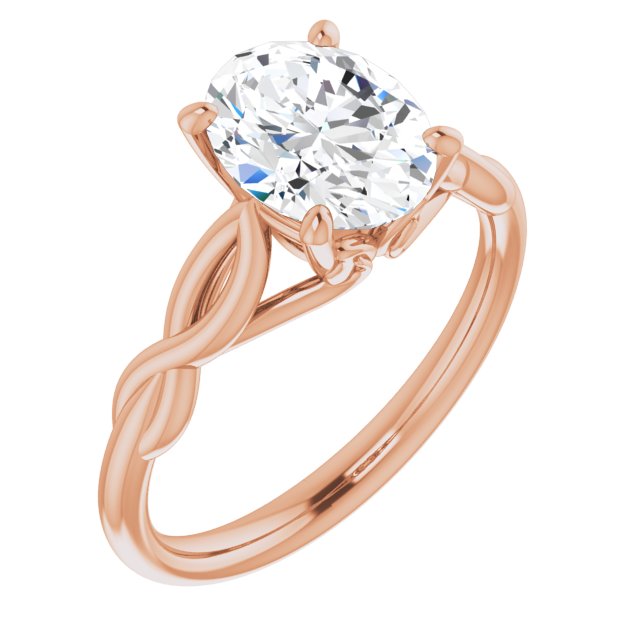 10K Rose Gold Customizable Oval Cut Solitaire with Braided Infinity-inspired Band and Fancy Basket)